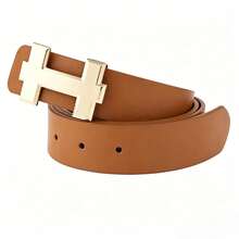 1Pc Gold H‑Buckle Waist Belt, Luxury Adjustable Solid Strap For Business Daily Wear - A - View 13