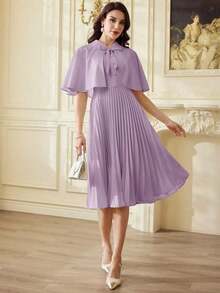 Conjunto elegante vintage clásico de 2 piezas para mujer con capa y mantón de primavera y verano, y vestido con cuello plisado en beige para vacaciones, atuendos de verano para mujer, atuendos casuales de negocios para mujer, atuendos de primavera para mujer, atuendos de profesora para mujer, atuendos de festival para mujer, vestido de Pascua para mujer, ropa de mujer para vacaciones tropicales, vestidos blancos para mujer, vestidos de cumpleaños para mujer, conjuntos de 2 piezas, ropa de iglesia para señoras, vestido de graduación para mujer - Púrpura malva - Ver 8