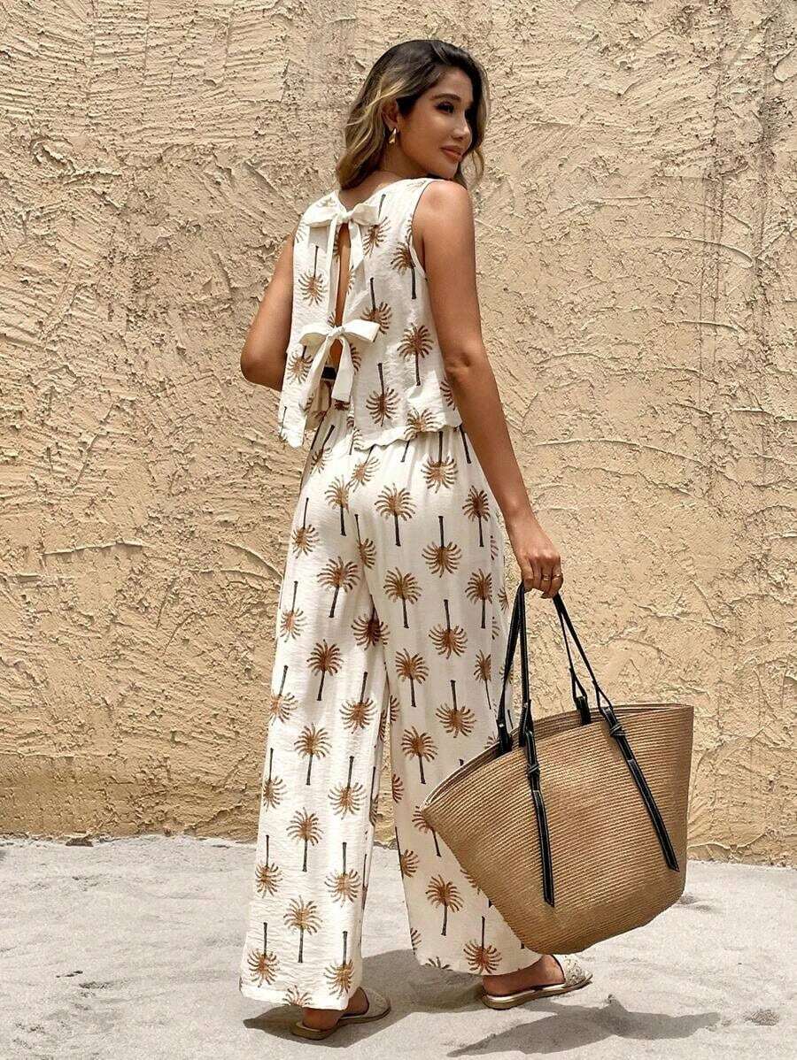 Frenchy 2 piezas Conjunto de top sin mangas y pantalones para mujer, de moda para el verano - Albaricoque - Ver 1
