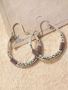 Khuyên tai vòng kiểu Bohemian phối hợp kim loại, làm thủ công bằng dây quấn, trang sức nổi bật cho lễ hội âm nhạc, thích hợp đeo hàng ngày và dự tiệc cho nữ. - Nhiều màu - Xem 5