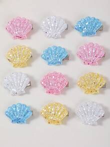 Set de 16 piezas de pinzas para el cabello con estilo de sirena, con conchas brillantes y coloridas, pinzas de pelo pequeñas y lindas de princesa para flequillo y pelos sueltos, accesorios para el cabello de uso diario - Multicolor - Ver 2