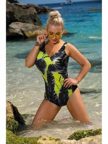 Traje de baño retro sin mangas con estampado floral de una pieza 2020 con almohadillas para el pecho - fluorescencia - Ver 10