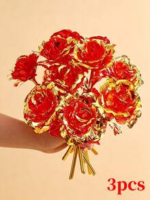 Sparkling Eternal Crystal Rose Bouquet 1pc/3pcs/5pcs Set - Realistic Plastic Roses With Exquisite Pink Tint, Perfect Gift For Couples, Suitable For Weddings, Valentine's Day, Anniversaries, Party Holiday Decor, Reusable - Multicolor - View 30