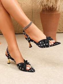 Women's Bow Pointed Toe High Heel Sandals, Versatile Chunky Heel Backless Pumps, Suitable For Wedding And Date, Pointed Toe Backless High Heel Sandals For Women, Versatile Style For Wedding And Date - Black - View 14