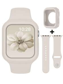 二合一运动硅胶表带和表壳，兼容 40mm、41mm、42mm、44mm、45mm、46mm 和 49mm 尺寸。柔软舒适的铆钉硅胶表带和灵活的开放式保护壳，兼容 Ultra/11/10/9/8/7/6/5/4/SE 型号。男女通用智能手表表带和表壳套装 - 矽膠錶帶+錶殼-星光色 - 查看 6