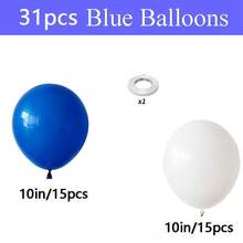 31pcs/Set Royal Blue And White Latex Balloons, 10 Inch With Ribbons, For Birthday, Graduation, Anniversary, Wedding, Bridal Shower, Party Decorations - Set - View 2
