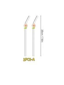 1/2PCS Reusable Curved Flower Glass Straw Set,For Smoothies, Cocktails, Bubble Tea, Soda, Summer Drinks, Pool Parties, Beach. Great Gift For Christmas, Birthday, Graduation, Back To School, Valentine's Day. Kitchen Essential, Photo Prop. - Clear - View 12