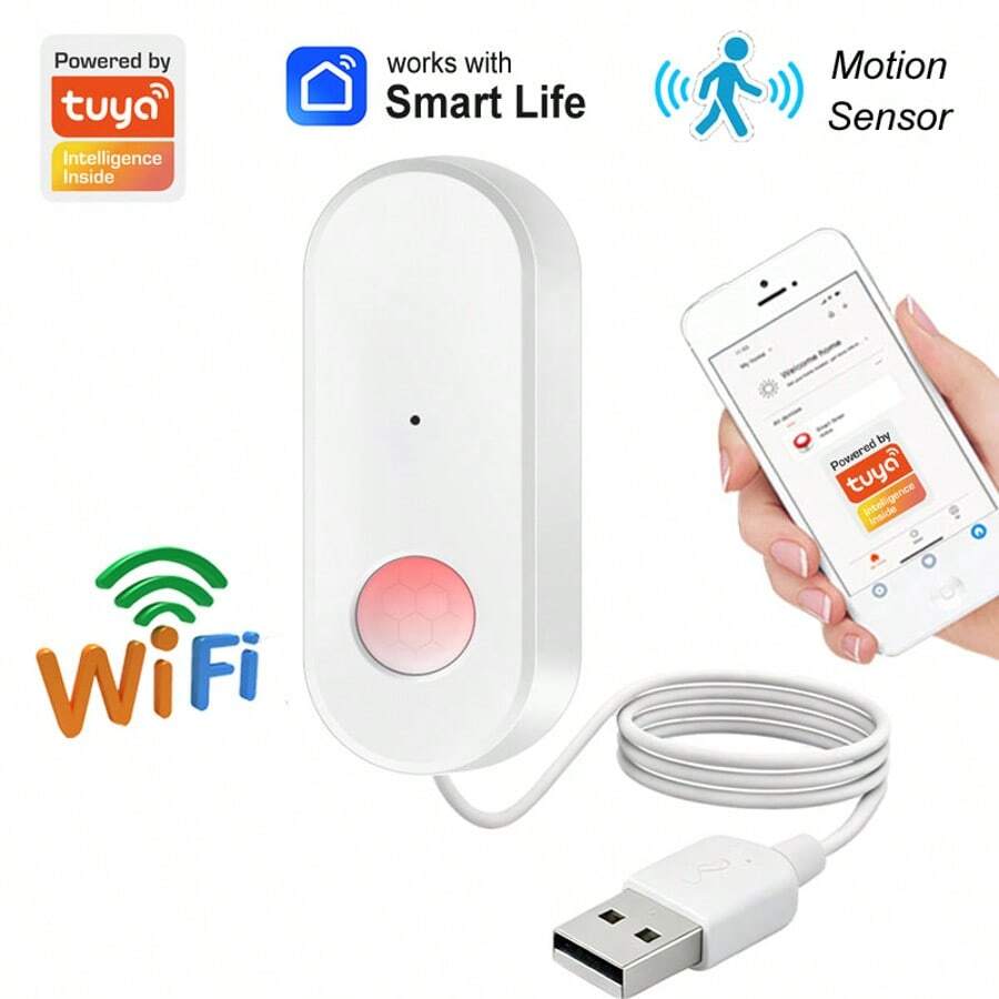 WiFi PIR Motion Sensor Compatible With Tuya Smart Life Infrared Detector Home Security Anti-Theft Alarm APP Remote Monitoring USB Powered Easy Installation - View 1