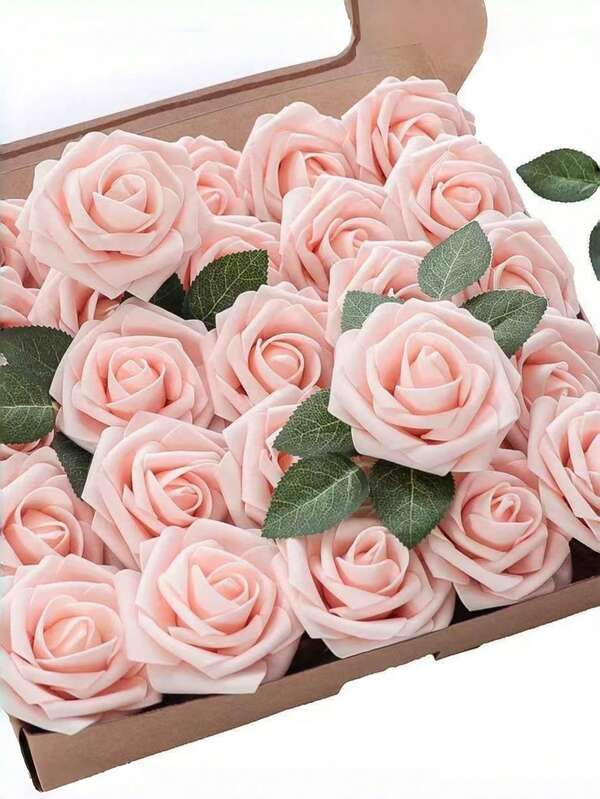 8cm Artificial Shallow Pink Rose With Stem, Suitable For Wedding Bouquets, Center Pieces, Party Backdrops, Home Decor And Garden Decoration