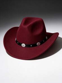 1pc Women's , Western Cowboy Solid Color Heart-Shaped Crown Rolled Brim Felt, Decorated With Silver Chain Circle, Suitable For Outdoor Party, Performance, Hiking, Unisex Versatile Style - Multicolor - View 17