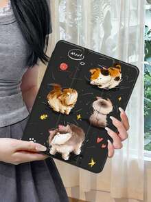 One Item: Tri-Fold Rotating Stand Acrylic Case Compatible With IPad, Cute Cartoon Cat Design, Full Coverage, Non-Magnetic Shockproof, Suitable For 11th /10th /Air 2026/Pro 11/13-Inch Models. Perfect For Students/Office Workers/Daily Commuters. - Black - View 7