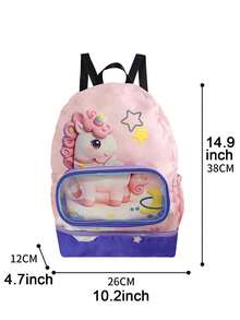 1 Set Beach Swimming Backpack, Cartoon Pool Bag With Transparent Pocket, Wet & Dry Separation, Cute Unicorn & Crocodile Pattern Beach Bag, Suitable For Boys And Girls - Multicolor - View 15
