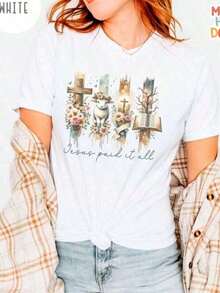 1 pieza de camisetas de verano, conjuntos de primavera para mujer, camisetas de verano, camisas de mujer, camiseta con diseño de las pinceladas de Jesús, camiseta de Pascua resucitada, camiseta cristiana de Pascua, camiseta con diseño bíblico como regalo para cristianos, camiseta de Jesús, camiseta de Jesús resucitado, camisetas de verano para adolescentes, camisetas gráficas estampadas de gran tamaño, 100% algodón para mujer, camiseta informal de manga corta con cuello redondo, 1 pieza de camisa de moda holgada y cómoda, ropa de verano, conjuntos de primavera para mujer, ropa de verano, tops de verano, 180 g, 100% algodón. Camiseta deportiva para mujer - Blanco 010 - Ver 2