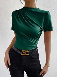 Camiseta con cuello de tortuga fruncida - Verde Oscuro - Ver 6