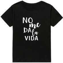 Camiseta de mujer de algodón manga corta casual estampado No me da la vida para verano y uso diario - Negro - Ver 1