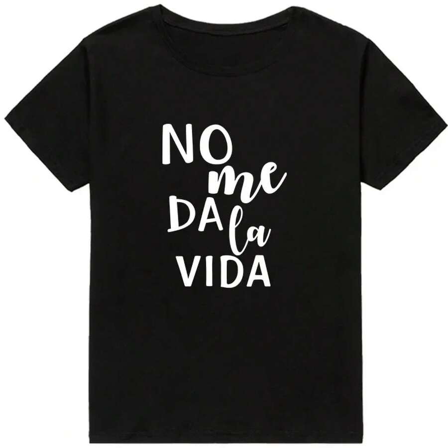 Camiseta de mujer de algodón manga corta casual estampado No me da la vida para verano y uso diario - Negro - Ver 1