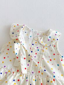 1pc Girls Outdoor Casual Sweet Multi-Layer Ruffle Colorful Polka Dot Sleeveless Dress Summer - Apricot - View 8