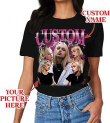Tu Camiseta con Texto Personalizado,Custom Your Own Bootleg Shirts,Custom Bootleg Rap tee,Regalo de Cumpleaños - Negro - Ver 4