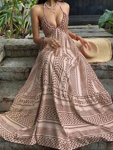 Women Long Dresses - Khaki - View 12