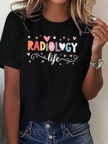 Camiseta de Mujer con Diseño Temático de Radiología - 100% Cómoda, Diseño Colorido de Corazones y Rayos X, Ropa de Trabajo Casual para Radiólogos, Técnicos y Profesionales Médicos (Lavable a Máquina), Patrón Geométrico, Adecuada para Todas las Temporadas, Corte Holgado, Elementos Divertidos de Corazones, No se Puede Lavar en Seco. - Negro - Ver 7