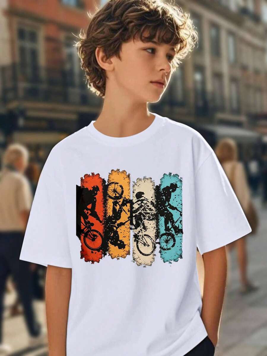 Camiseta de Manga Corta para Niños con Estampado de Verano, Algodón Cómodo, Diseño Moderno - Negro - Ver 1