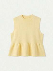 Blusa sin mangas de punto para mujer, estilo minimalista casual, unicolor, bajo con volantes, favorecedora, adecuada para ir a trabajar, citas, vacaciones, tiempo libre - albaricoque profundo - Ver 8
