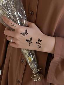 30 Sheets Temporary Tattoo Stickers, Butterfly, Snake,Flower Tattoo Stickers For Men And Women, Waterproof Hand Tattoo, Finger Stickers - Black - View 2