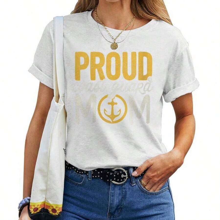Camiseta para Mujer "Mamá Guardacostas Orgullosa" para la Jubilación de la Guardacostas, Transpirable y Cómoda - Blanco - Ver 1