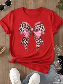 Unisex Casual One-Piece T-Shirt! The Women's Version Features A Classic Black Base With A Leopard And Lion Print, Offering A Retro-Chic And Versatile Style. Effortlessly Create A Casual Urban Look, Suitable For Everyday Wear, Vacations, And Leisure Activities. - 紅色的. - 查看 7