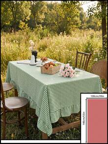 1pc Fresh Green Plaid Ruffle Edge Tablecloth, American Country Style Minimalist Decorative Table Cloth, Rectangular For Dining Table, Coffee Table, TV Cabinet, Entryway, Multi-Functional Cover, Suitable For Holiday Gatherings, Birthday Parties, Wedding Banquets, Table Decoration, Room Decor, Office Desk, Coffee Table Mat, Outdoor Picnic Mat, Home Decor, All Seasons - Green - View 18