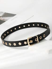 1pc Children's Black Ditsy Floral Eyelet PU Cute Style Waist Belt For Girls Dress Decoration Suitable For Daily Wear - A - View 1