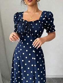 Vestido cuadrado con cuello elegante y estampado floral para mujer, con volantes, mangas con volantes, adecuado para primavera, verano y otoño, vestido corto - Multicolor 6 - Ver 3