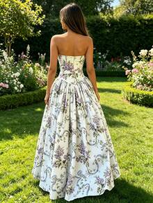 2026 Spring New Women's Clothing:-Border European And American Dresses, Elegant Printed Large-Sleeve Strap Gown - 圖片色 - 查看 7