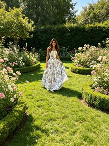 2026 Spring New Women's Clothing:-Border European And American Dresses, Elegant Printed Large-Sleeve Strap Gown - 圖片色 - 查看 8