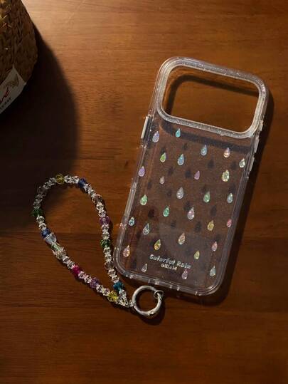 Minimalist Elegant Rhinestone Raindrop Design 17 Pro Max Phone Case, Protective Cover Compatible With Apple 16, Personalized 15 Pro Max, Highly Fashionable