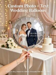 Custom Photo & Text Wedding Balloon, Personalized Round Photo Balloon With Custom Bride & Groom Photo, Perfect For Wedding, Bridal Shower, Engagement Party, Bachelorette, Birthday, Anniversary, Graduation Party, Personalized Wedding Gift - Multicolor - View 2