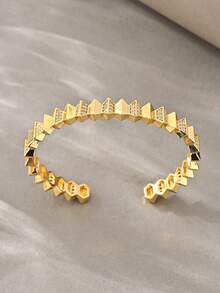 Gold Bangle, Versatile Copper Inlaid Zirconia, Suitable For Daily, Gatherings, Dates, Enhances Elegance - Gold - View 6