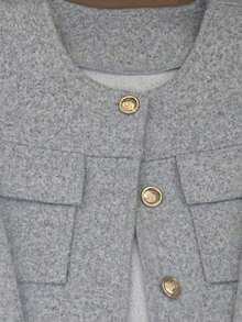 Chaqueta elegante y casual con estampado de dragón y fénix para mujer, de cuello redondo, unicolor, manga larga, minimalista y de moda para otoño/invierno en color negro - Gris - Ver 7