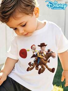 [Disney Authorized] Baby Spring/Summer Casual Fashion Front-Back Printed Short-Sleeved T-Shirt, Featuring Characters Woody And Jessie From "Toy Story". Suitable For Party Outfits And Daily Wear - trắng - Xem 1