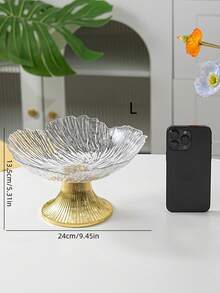 1個優雅花瓣造型底座托盤，透明PET材質配金屬色莖部，耐用，適用於零食、糖果、水果、堅果 - 適合居家客廳裝飾、婚禮和派對 - 透明色 - 查看 3