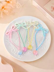 4-Piece Set Of Candy-Colored High Ponytail Hair Ties With Double Bows And Elastic Balls, Simple And Gentle, Suitable For Everyday Use. - Multicolor - View 3