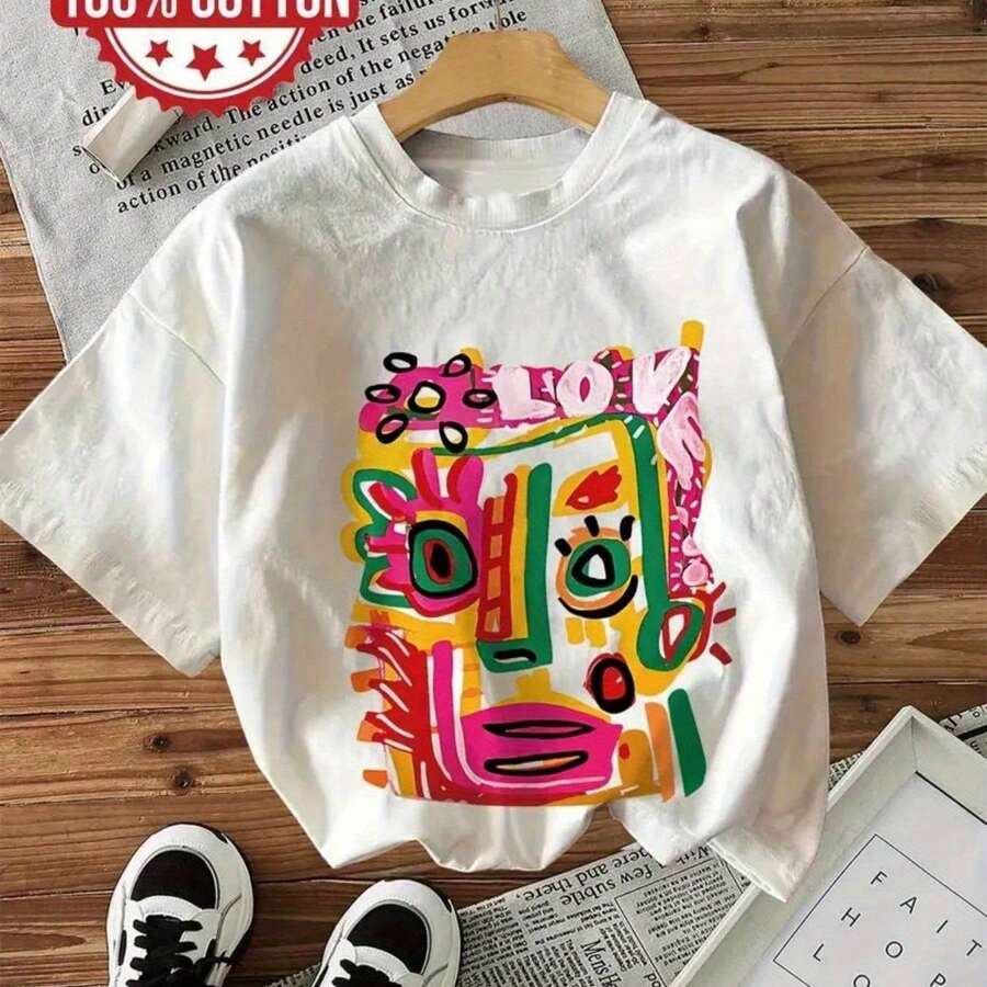 Camiseta para Mujer con Estampado de Letra "C" y Texto Dorado, Manga Corta - Blanco - Ver 1