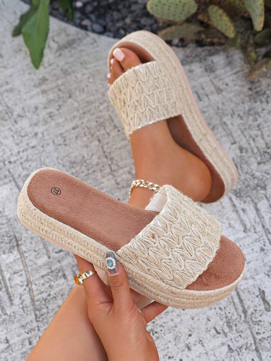 Nuevas sandalias de plataforma y cuña cómodas para mujer, adecuadas para el verano - Lino - Ver 1
