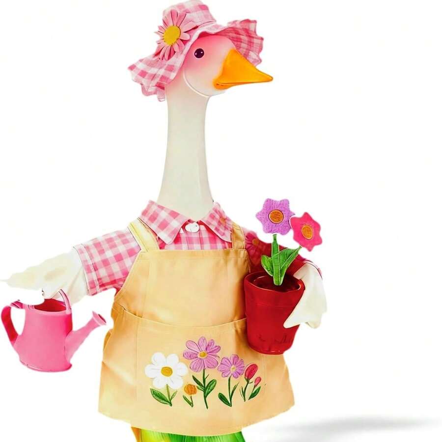 Outdoor Goose Outfit Set With Floral Bonnet And Gardening Apron, Creating A Cute Lively Farmhouse Vibe For Lawn, Porch, Patio, Yard And Seasonal Decor - 多色 - 查看 1