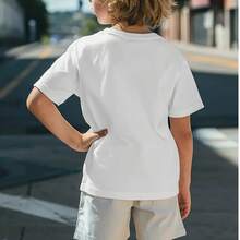 White Casual T-Shirt With Dinosaur Print For Kids, For Kindergarten Graduation, 4th Of July, Lightweight And Soft For Boys And Girls - Blue and White - View 2