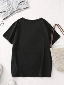 Spring And Summer One-Piece T-Shirt With Round Neck, Jersey And Cross Heart Print, Round Neck And Short Sleeves, Ideal For Running, Sports, Fashion, Elegant, Individual And Interesting For Women - 黑色 - 查看 4
