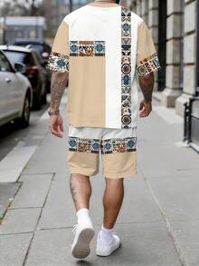 Men's Summer Vacation Set: Geometric Print Short Sleeve Set, Lightweight And Breathable Beach Wear, Suitable For Vacation And Casual Style - Multicolor - View 2