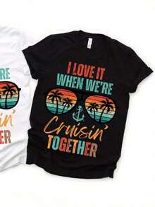 Camiseta de crucero para el Día de San Valentín para él y para ella - 'Me encanta cuando viajamos juntos en crucero' PNG, camiseta casual de algodón con diseño de gafas de moda y palmera, perfecta para parejas, regalo de aniversario y crucero retro, ropa casual de playa.| Camisa Retro Cruise|Camiseta de textura suave adornada con un llamativo estampado de retrato.Esta camiseta de estilo urbano es adecuada para todas las estaciones y emana un estilo casual.Camiseta cómoda de cuello redondo, de puro algodón, con estampado de letras a la moda, diseño unisex para parejas, adecuada para celebraciones de festivales, Día del Padre, Día de la Independencia, manga corta para mujer, transpirable y cómoda. - Negro - Ver 1