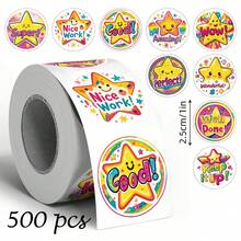 500pcs Yellow Motivational Star Doodle Stickers, 2 Styles Available, 1 Inch Round Seal Labels, Suitable For Envelopes, Magazines, Phone Cases, Water Bottles, Laptops, Scrapbooking, Party Favors, PVC Waterproof Stickers School Supplies - Yellow Encouragement Star - View 9
