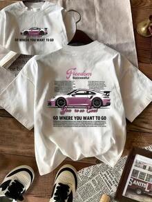 Women's T-Shirt With Car Print, Suitable For All Seasons. - White - View 1